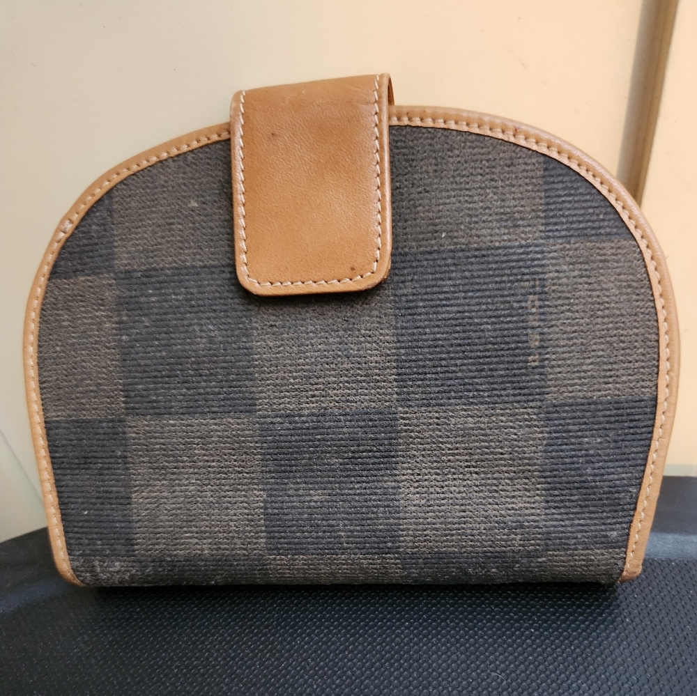 Fendi Tan and Gray Checkered Wallet